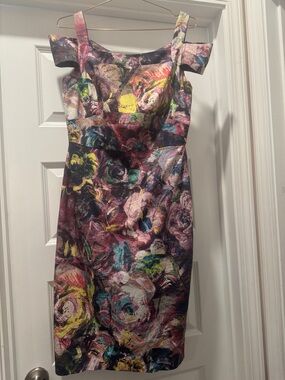 Nicole Miller Multicolor Floral Off-Shoulder Midi Dress